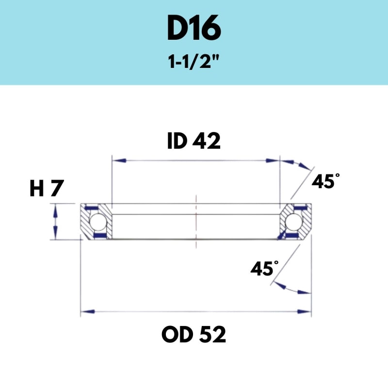 Black Bearing - 45X45 1.5 - 52OD X 42ID X 7H - D16